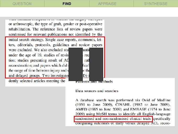 QUESTION FIND APPRAISE SYNTHESISE 