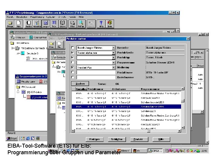 EIBA-Tool-Software (ETS) für EIB: Programmierung über Gruppen und Parameter 