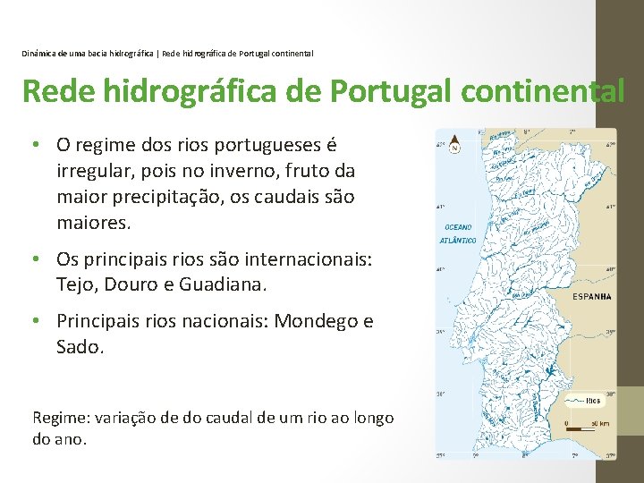Dinâmica de uma bacia hidrográfica | Rede hidrográfica de Portugal continental • O regime