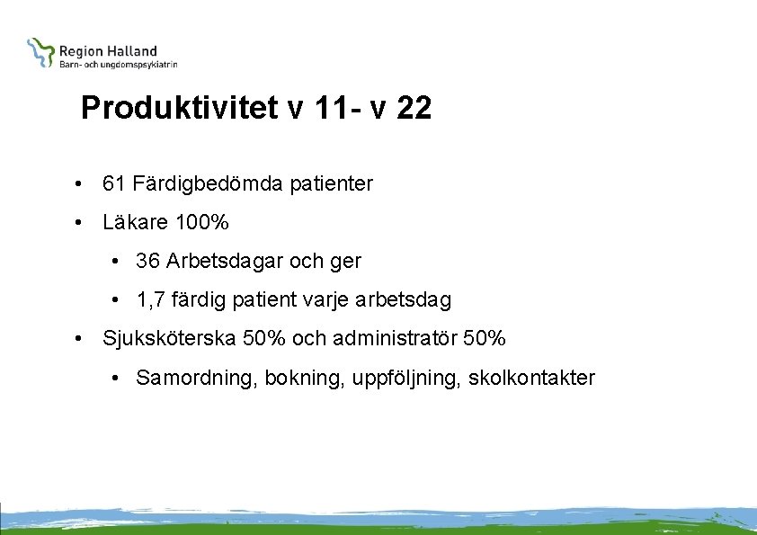 Produktivitet v 11 - v 22 • 61 Färdigbedömda patienter • Läkare 100% •