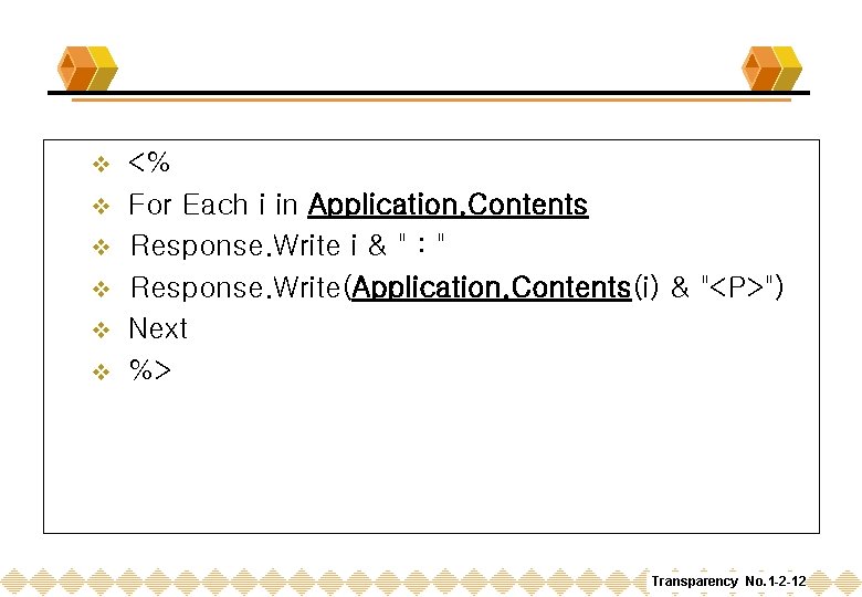 v v v <% For Each i in Application. Contents Response. Write i &