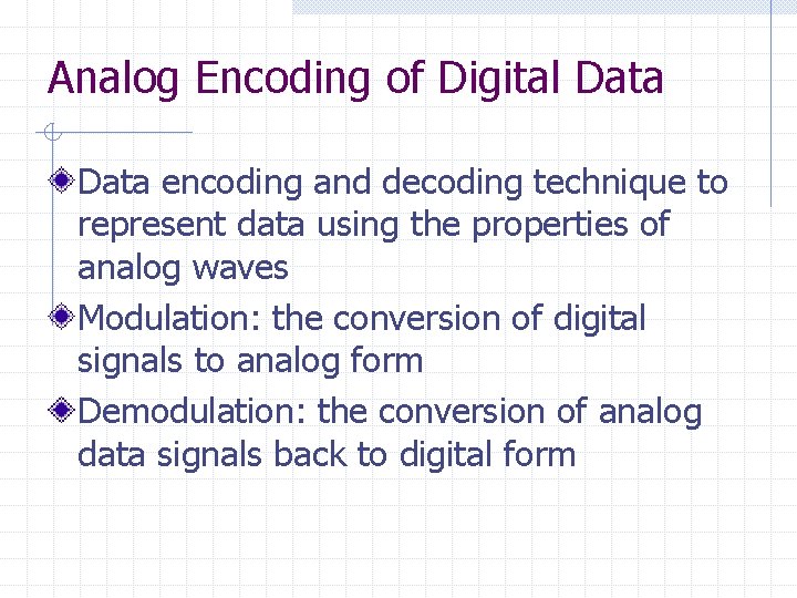 Analog Encoding of Digital Data encoding and decoding technique to represent data using the