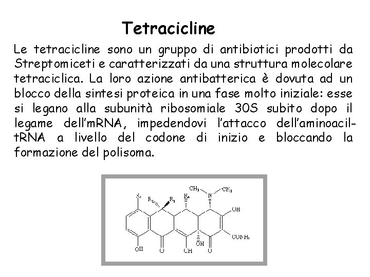 Tetracicline Le tetracicline sono un gruppo di antibiotici prodotti da Streptomiceti e caratterizzati da