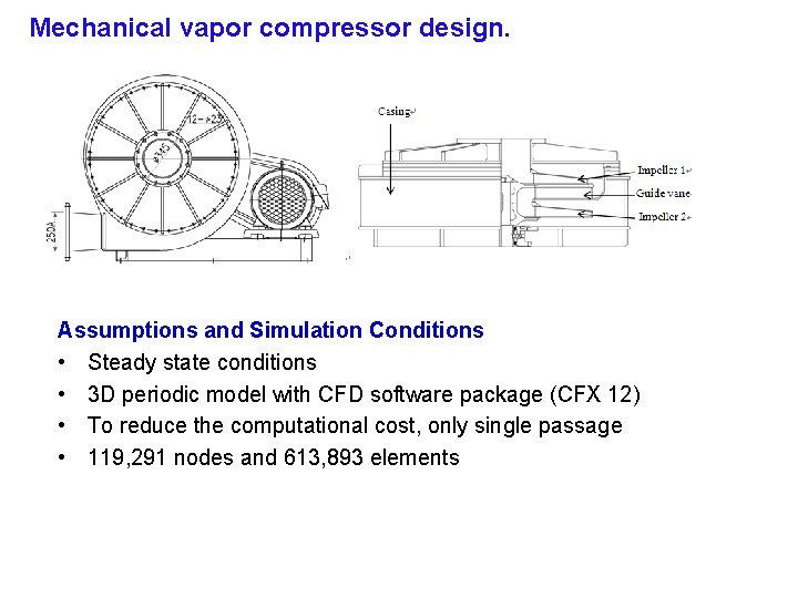 Mechanical vapor compressor design. Assumptions and Simulation Conditions • Steady state conditions • 3