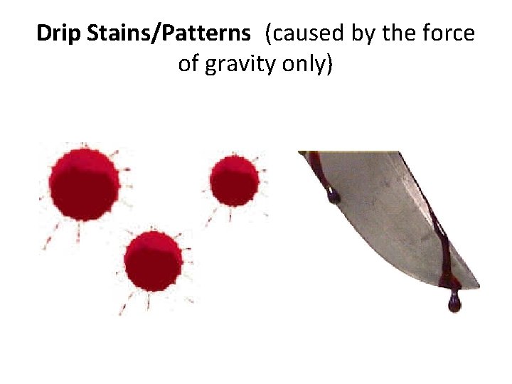 Drip Stains/Patterns (caused by the force of gravity only) 