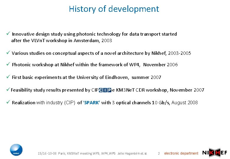 History of development ü Innovative design study using photonic technology for data transport started