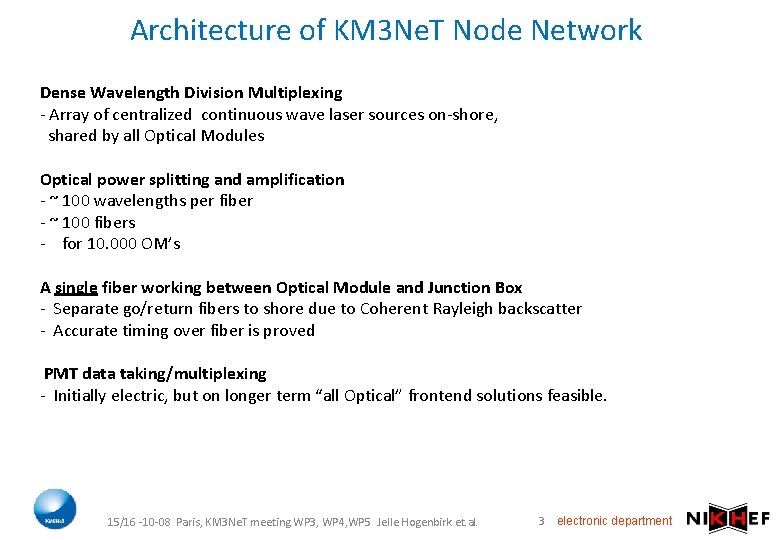 Architecture of KM 3 Ne. T Node Network Dense Wavelength Division Multiplexing - Array