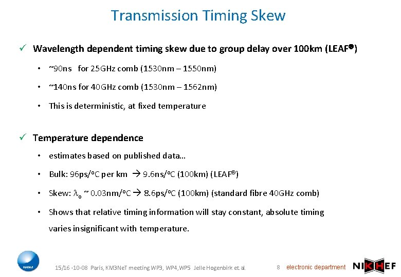 Transmission Timing Skew ü Wavelength dependent timing skew due to group delay over 100