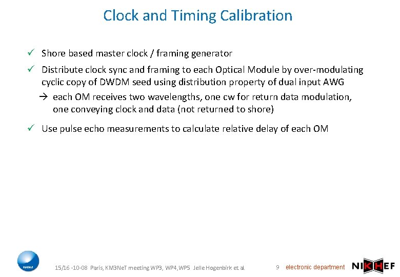 Clock and Timing Calibration ü Shore based master clock / framing generator ü Distribute