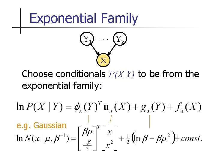 Exponential Family Y 1. . . Yk X Choose conditionals P(X|Y) to be from