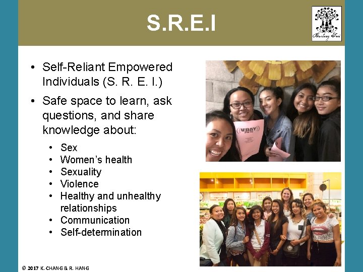 S. R. E. I • Self-Reliant Empowered Individuals (S. R. E. I. ) •