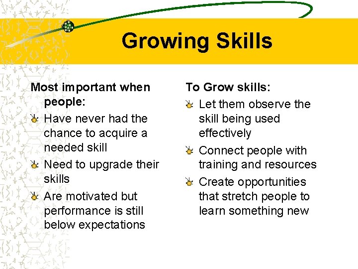 Growing Skills Most important when people: Have never had the chance to acquire a