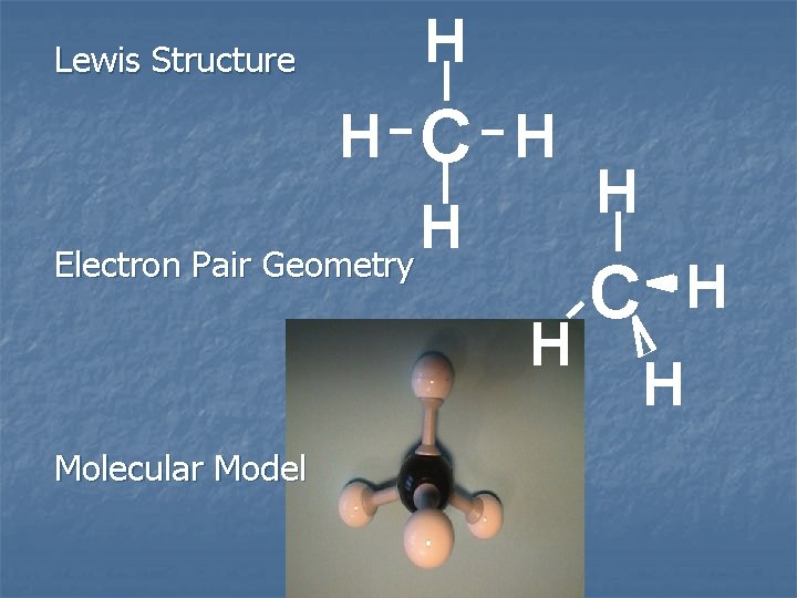 H Lewis Structure H C H H Electron Pair Geometry H Molecular Model H