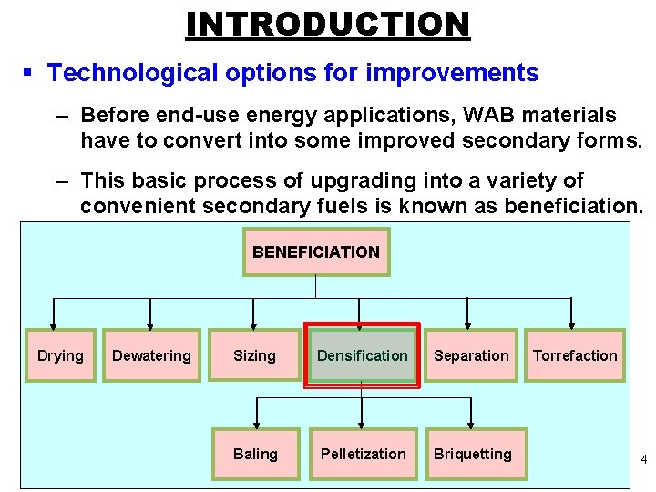 INTRODUCTION § Technological options for improvements – Before end-use energy applications, WAB materials have