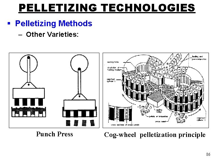 PELLETIZING TECHNOLOGIES § Pelletizing Methods – Other Varieties: Punch Press Cog-wheel pelletization principle 86