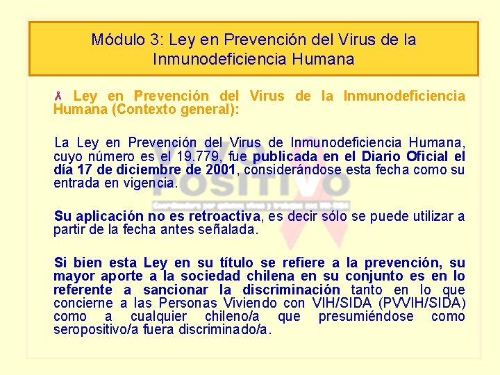 Módulo 3: Ley en Prevención del Virus de la Inmunodeficiencia Humana (Contexto general): La