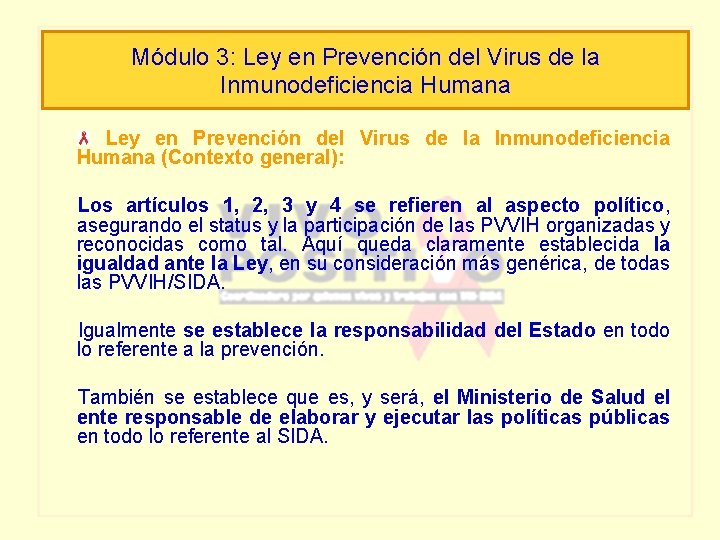 Módulo 3: Ley en Prevención del Virus de la Inmunodeficiencia Humana (Contexto general): Los