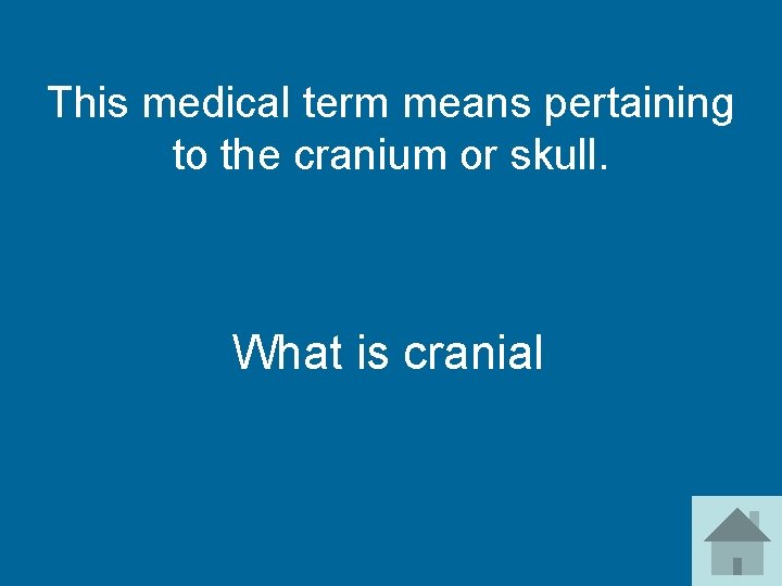 This medical term means pertaining to the cranium or skull. What is cranial 