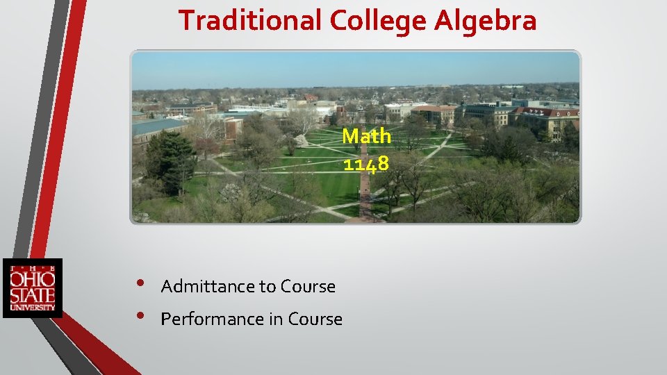 Traditional College Algebra Math 1148 • • Admittance to Course Performance in Course 