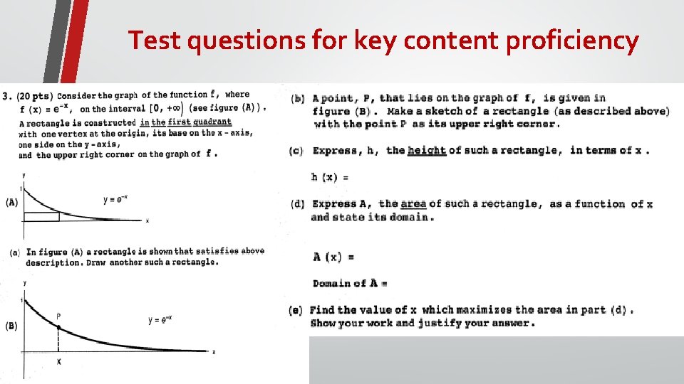Test questions for key content proficiency 