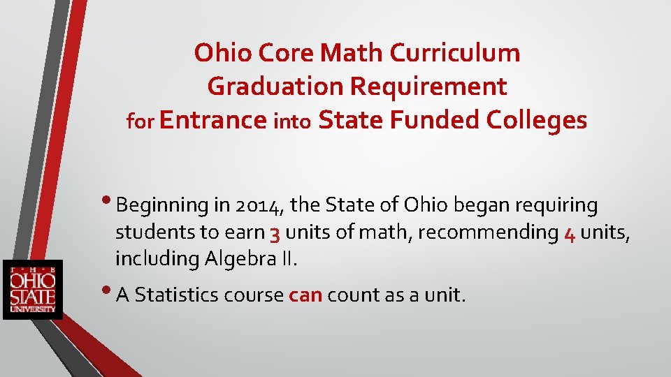 Ohio Core Math Curriculum Graduation Requirement for Entrance into State Funded Colleges • Beginning