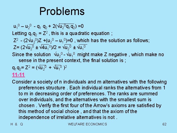 Problems u 10 – u 20 - q 1 q 2 + 2(√u 20