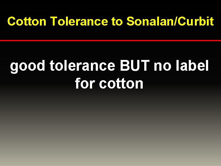 Cotton Tolerance to Sonalan/Curbit good tolerance BUT no label for cotton 