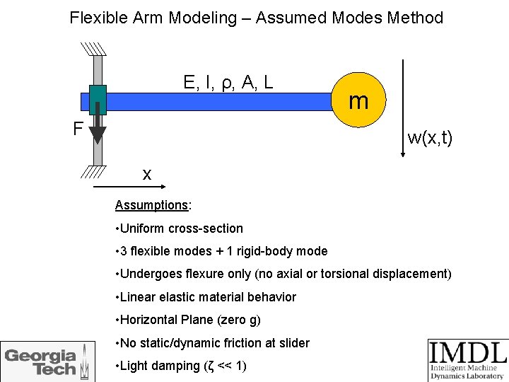 Flexible Arm Modeling – Assumed Modes Method E, I, ρ, A, L F m