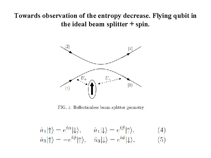 Towards observation of the entropy decrease. Flying qubit in the ideal beam splitter +