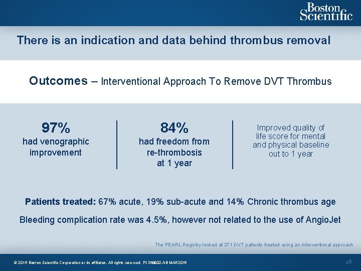 There is an indication and data behind thrombus removal Outcomes – Interventional Approach To