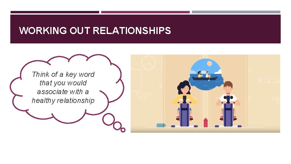 WORKING OUT RELATIONSHIPS Think of a key word that you would associate with a
