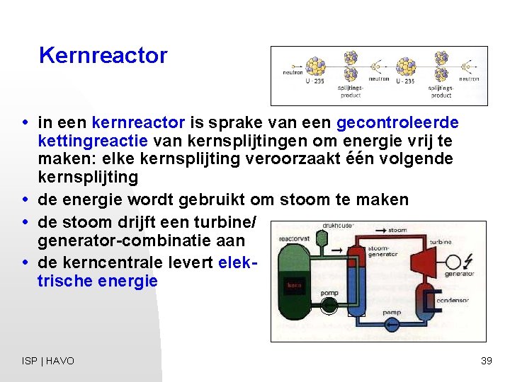 Kernreactor • in een kernreactor is sprake van een gecontroleerde kettingreactie van kernsplijtingen om