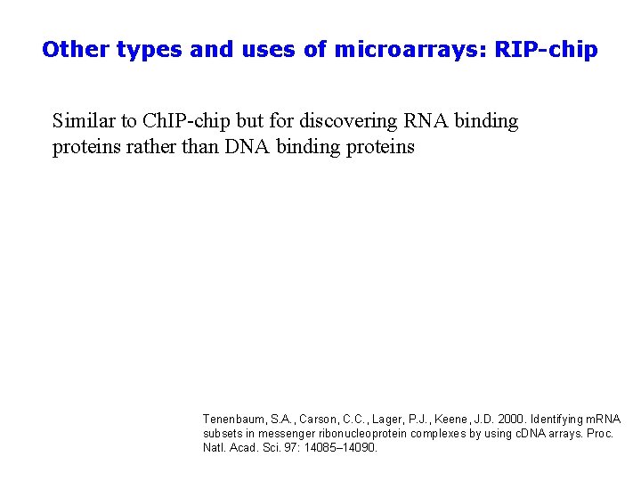 Other types and uses of microarrays: RIP-chip Similar to Ch. IP-chip but for discovering