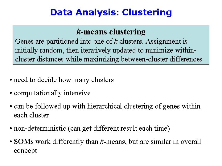 Data Analysis: Clustering k-means clustering Genes are partitioned into one of k clusters. Assignment