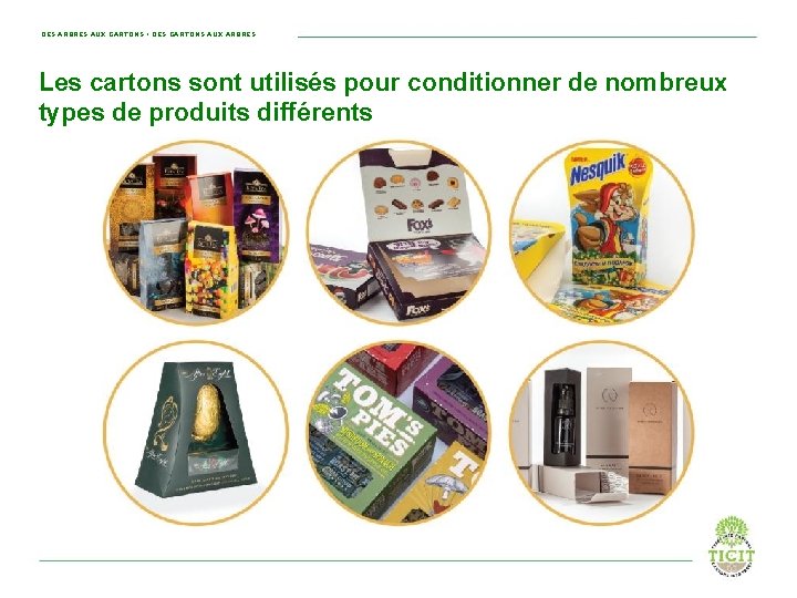 DES ARBRES AUX CARTONS • DES CARTONS AUX ARBRES Les cartons sont utilisés pour