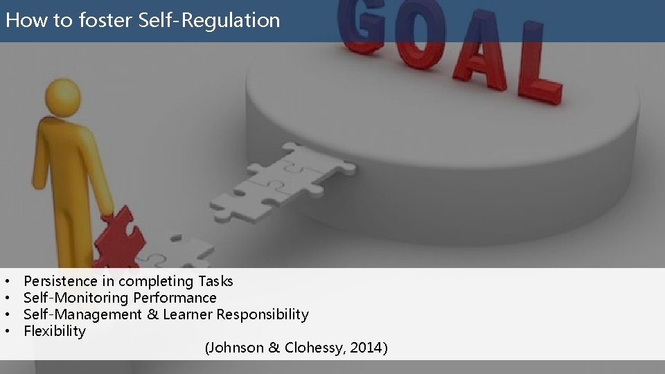 How to foster Self-Regulation • • Persistence in completing Tasks Self-Monitoring Performance Self-Management &