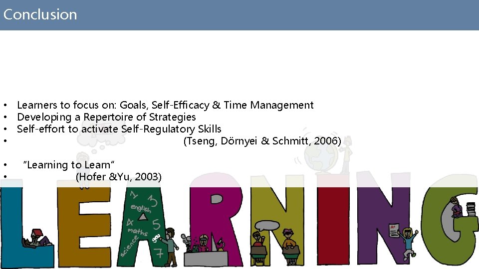 Conclusion • Learners to focus on: Goals, Self-Efficacy & Time Management • Developing a