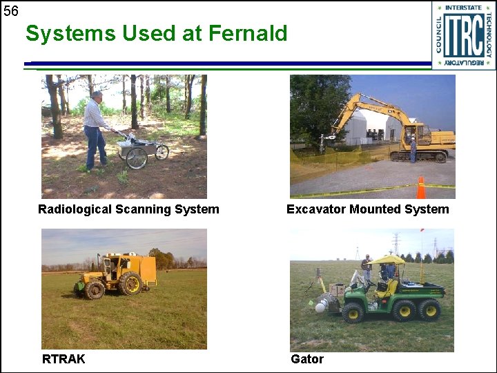 56 Systems Used at Fernald Radiological Scanning System RTRAK Excavator Mounted System Gator 