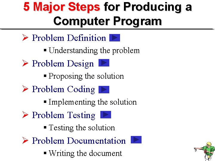 5 Major Steps for Producing a Computer Program Ø Problem Definition § Understanding the