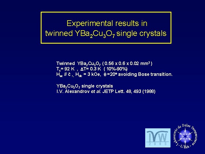 Experimental results in twinned YBa 2 Cu 3 O 7 single crystals Twinned YBa