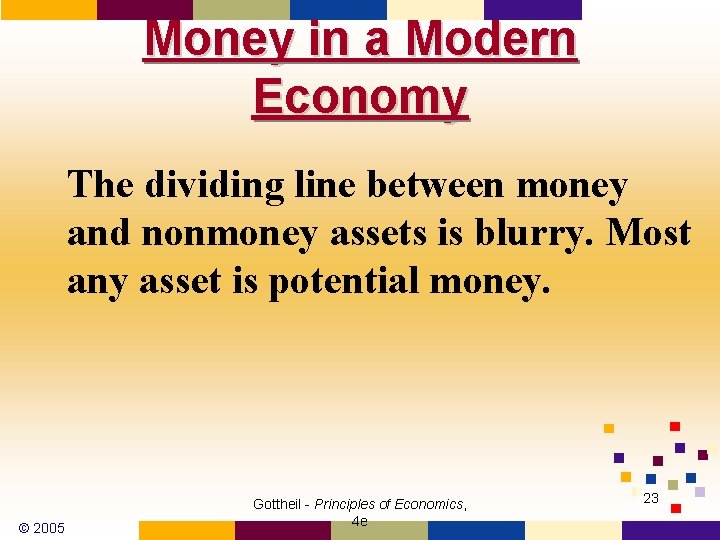 Money in a Modern Economy The dividing line between money and nonmoney assets is