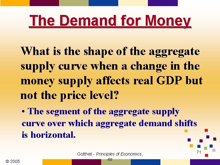 The Demand for Money What is the shape of the aggregate supply curve when