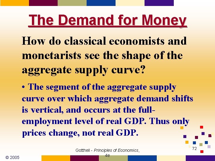 The Demand for Money How do classical economists and monetarists see the shape of