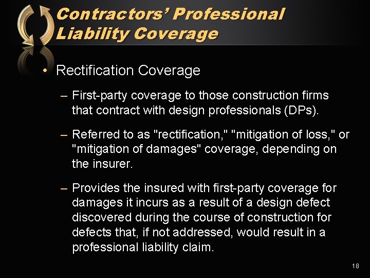 Contractors’ Professional Liability Coverage • Rectification Coverage – First-party coverage to those construction firms