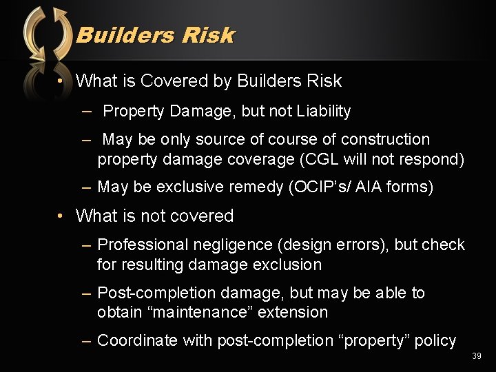 Builders Risk • What is Covered by Builders Risk – Property Damage, but not
