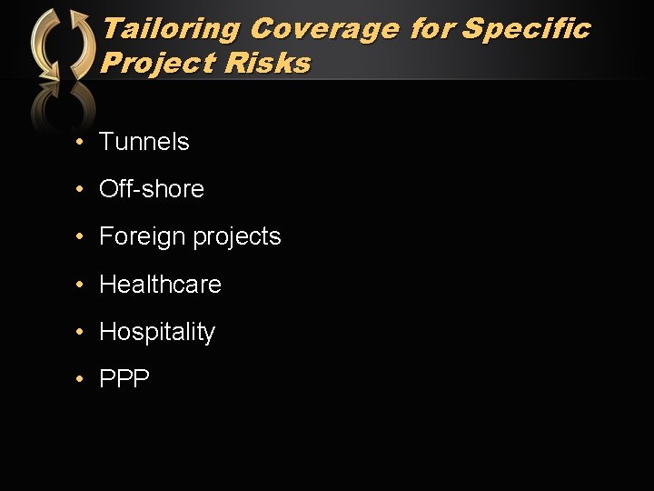 Tailoring Coverage for Specific Project Risks • Tunnels • Off-shore • Foreign projects •