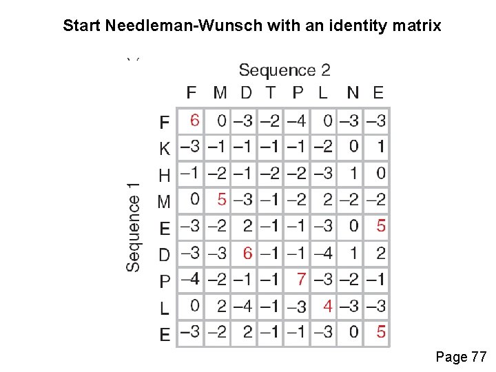 Start Needleman-Wunsch with an identity matrix Page 77 