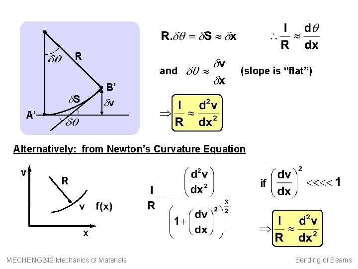 R and (slope is “flat”) B’ A’ Alternatively: from Newton’s Curvature Equation v R