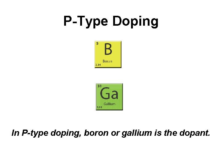 P-Type Doping In P-type doping, boron or gallium is the dopant. 