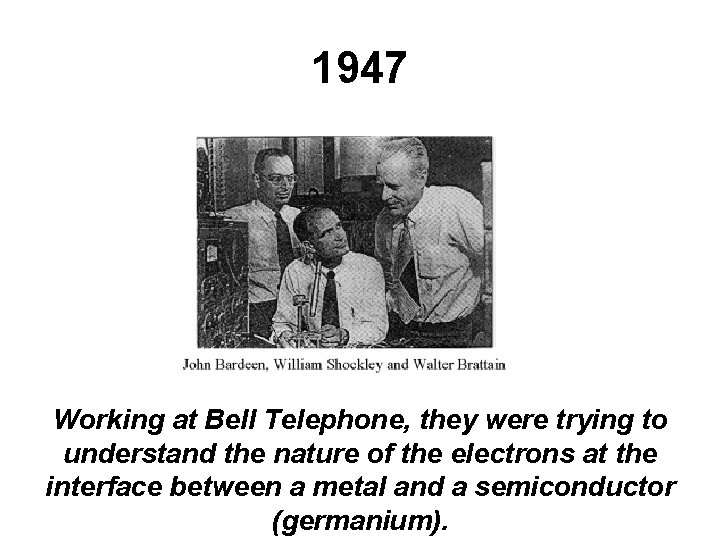 1947 Working at Bell Telephone, they were trying to understand the nature of the